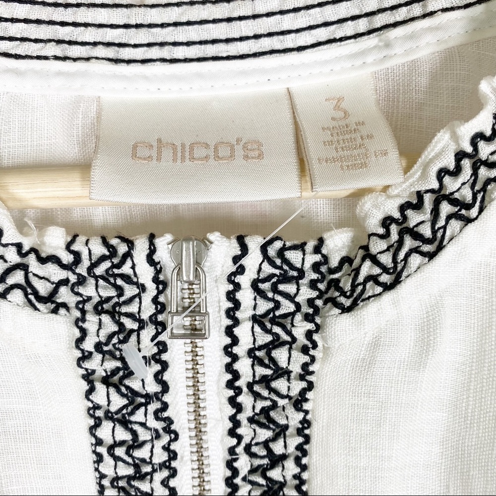 Chico’s Floral Boho Embroidered Linen Zip Up Blouse XL - Picture 10 of 13